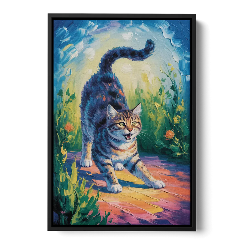 Large Expressionist Cat Front - Black Canvas Wall Art