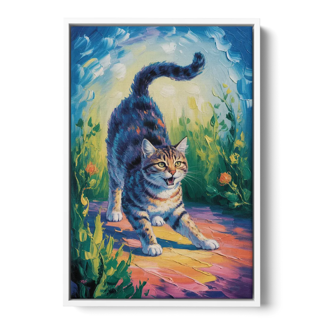 Large Expressionist Cat - White Frame Canvas
