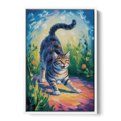 Large Expressionist Cat - White Frame Canvas