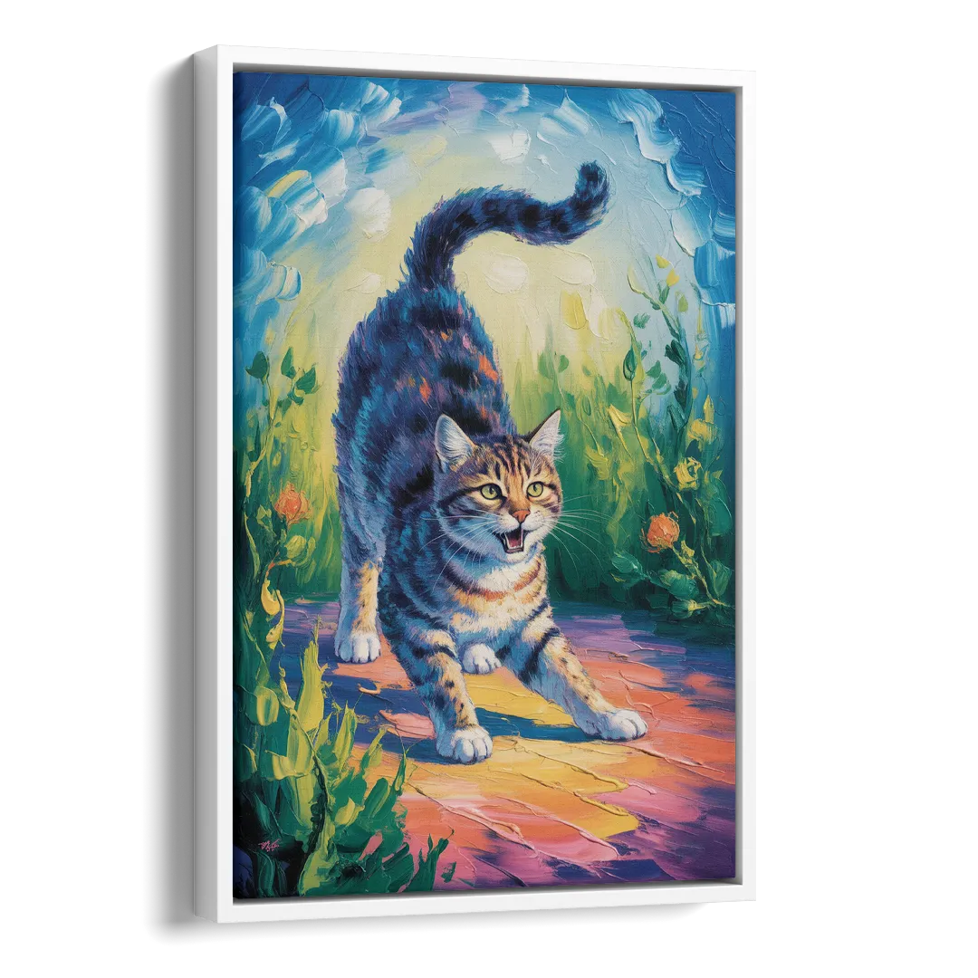Large Expressionist Cat Side - White Canvas Wall Art