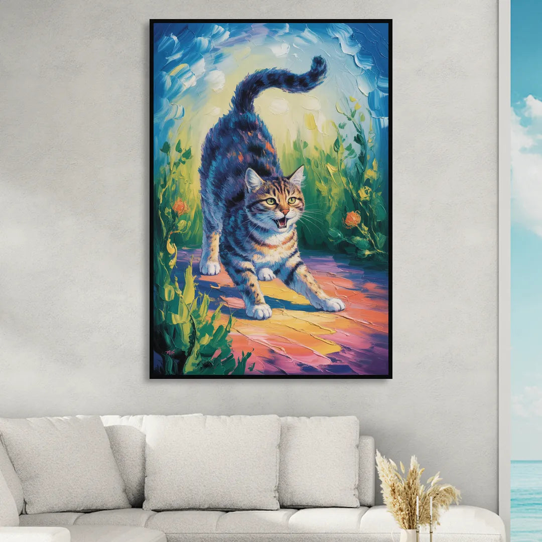 Large Expressionist Cat Living Room - Black Canvas Wall Art