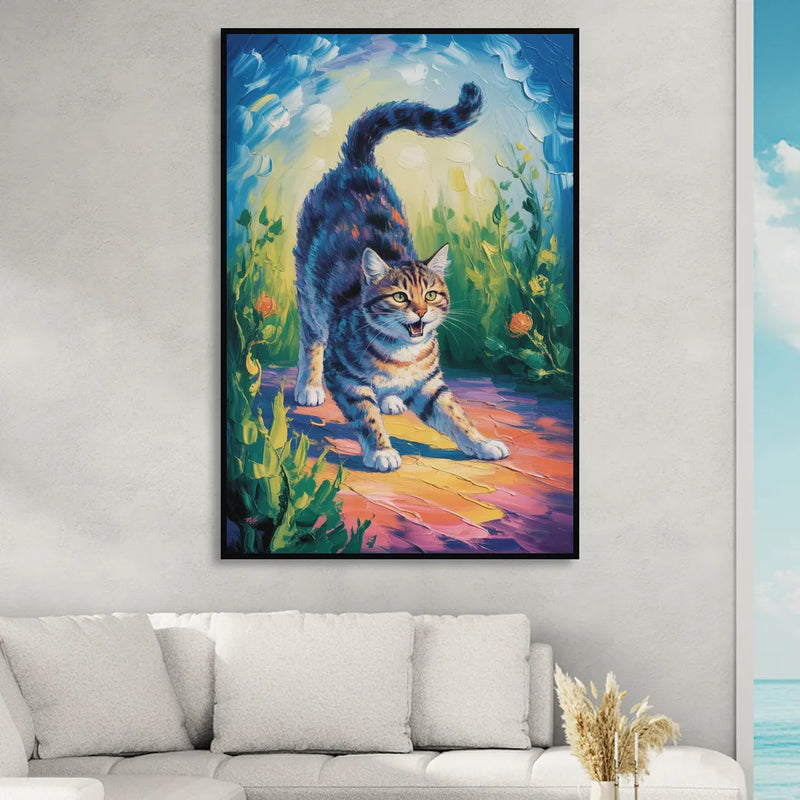 Large Expressionist Cat Living Room - Black Canvas Wall Art