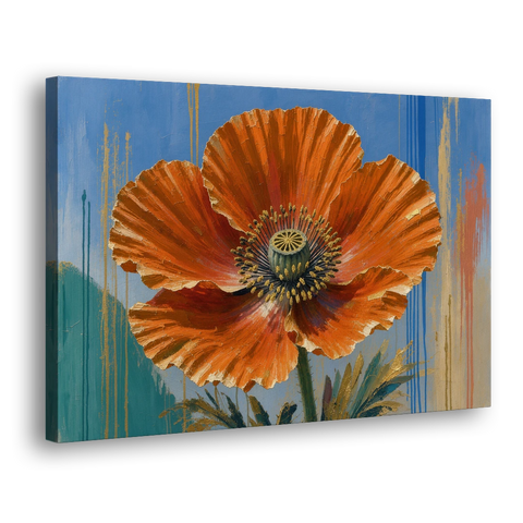 Large Floral Canvas Wall Art of an Orange Poppy - Canvas Wall Art - Side