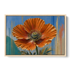 Large Floral Canvas Wall Art of an Orange Poppy - Oak Framed Canvas Wall Art - Front