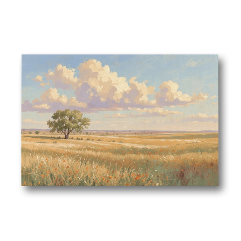 Large Horizontal Lone Cottonwood Under a Big Prairie Sky - Canvas Wall Art