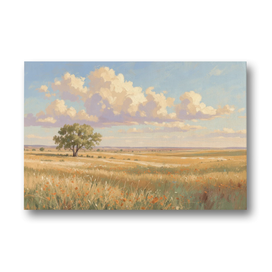 Large Horizontal Lone Cottonwood Under a Big Prairie Sky - Canvas Wall Art - Front
