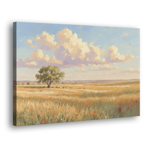 Large Horizontal Lone Cottonwood Under a Big Prairie Sky - Canvas Wall Art - Side