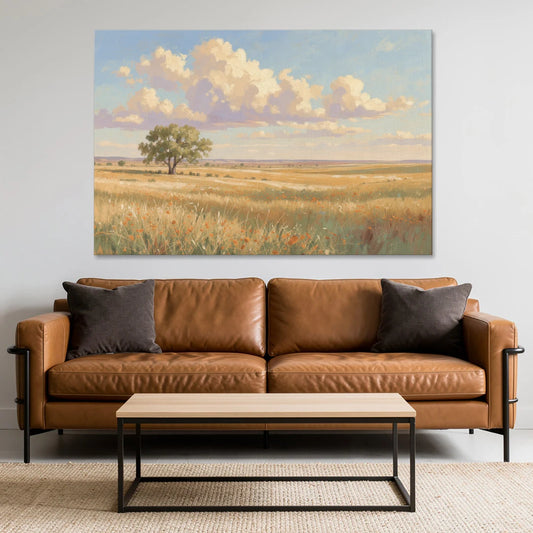 Large Horizontal Lone Cottonwood Under a Big Prairie Sky - Canvas Wall Art - Sofa - 60x40