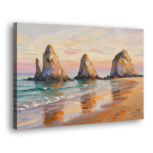 Large Horizontal Sea Stacks at Golden Hour - Canvas Wall Art - Side