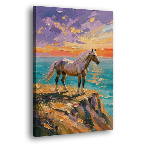 Large Horse Wall Art on a Twilight Headland - Canvas Wall Art - Side