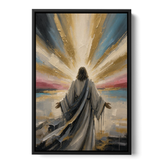 Large Jesus Wall Art with Arms Open to Light - Black Framed Canvas Wall Art - Front
