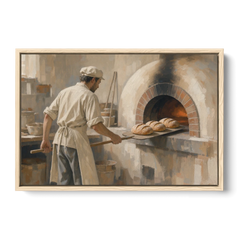 Large Kitchen Wall Art of Loaves Leaving the Oven - Oak Framed Canvas Wall Art - Front
