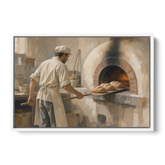 Large Kitchen Wall Art of Loaves Leaving the Oven - White Framed Canvas Wall Art - Front