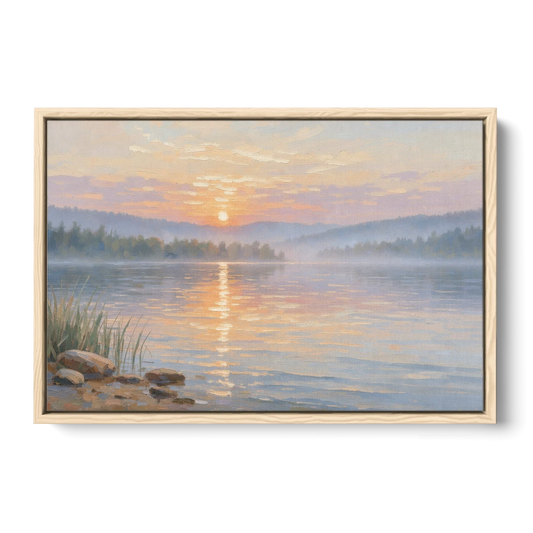 Large Landscape Painting Golden Path at Dawn - Oak Framed Canvas Wall Art - Front