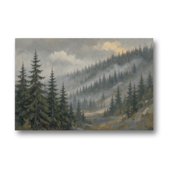 Large Landscape Wall Art with Spruce in Rain Mist - Canvas Wall Art - Front