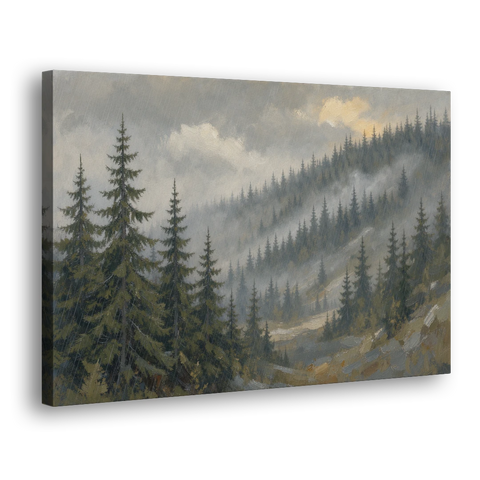 Large Landscape Wall Art with Spruce in Rain Mist - Canvas Wall Art - Side