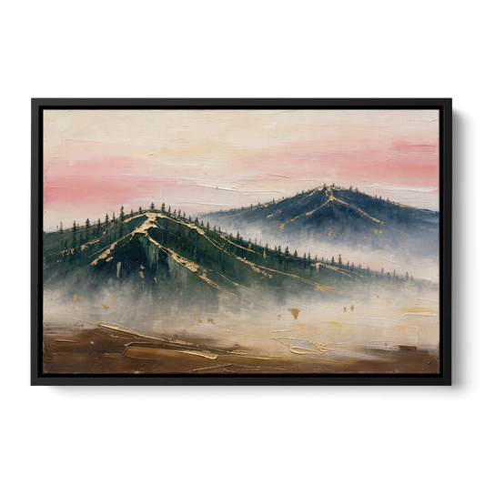 Large Living Room Wall Art of Misty Ridges - Black Framed Canvas Wall Art - Front