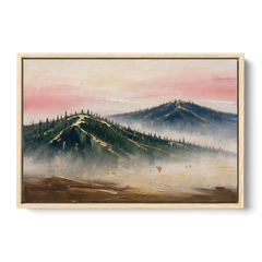 Large Living Room Wall Art of Misty Ridges - Oak Framed Canvas Wall Art - Front