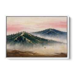 Large Living Room Wall Art of Misty Ridges - White Framed Canvas Wall Art - Front