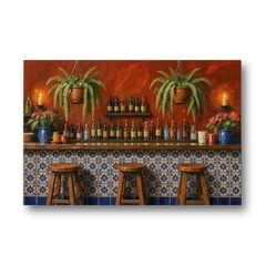 Large Mexican Wall Art Cantina Bar With Talavera Tiles - Canvas Wall Art - Front