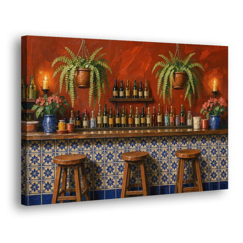 Large Mexican Wall Art Cantina Bar With Talavera Tiles - Canvas Wall Art - Side