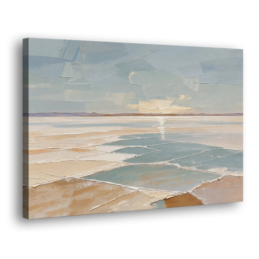 Large Neutral Salt Flat Mirror Under Misty Sky - Canvas Wall Art - Side