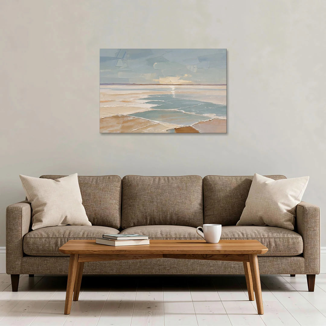 Large Neutral Salt Flat Mirror Under Misty Sky - Canvas Wall Art - Sofa - 36x24