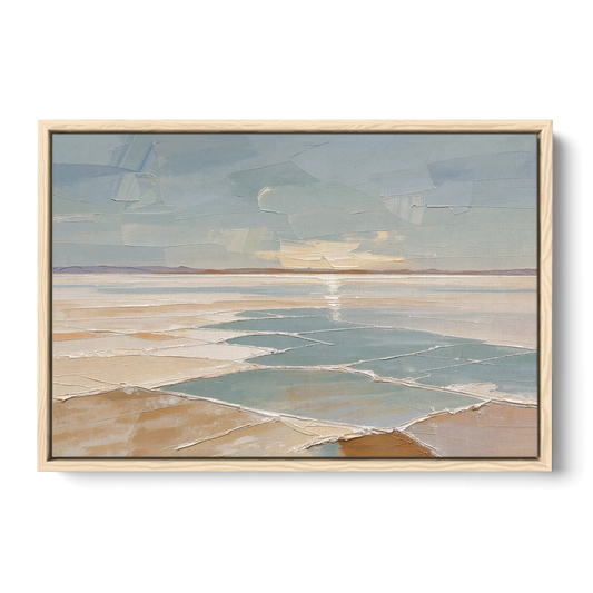 Large Neutral Salt Flat Mirror Under Misty Sky - Oak Framed Canvas Wall Art - Front