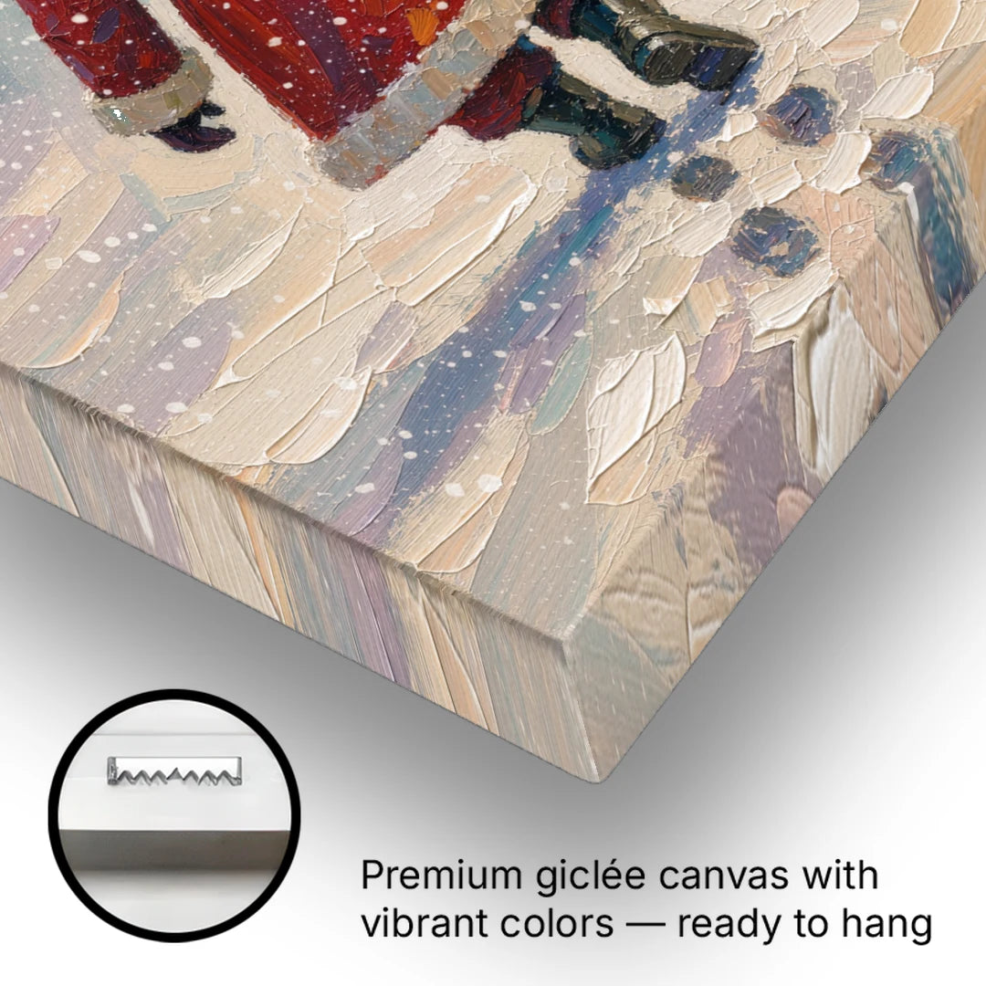 Large Santa Canvas Walking into the Snow - Canvas Wall Art - Gallery Wrap Corner