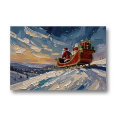 Large Santa Wall Art of the Hilltop Sleigh - Canvas Wall Art - Front