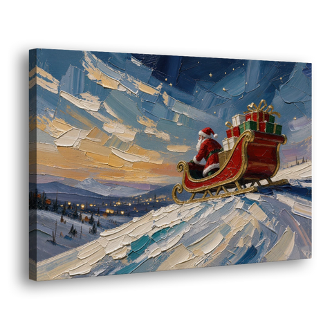 Large Santa Wall Art of the Hilltop Sleigh - Canvas Wall Art - Side
