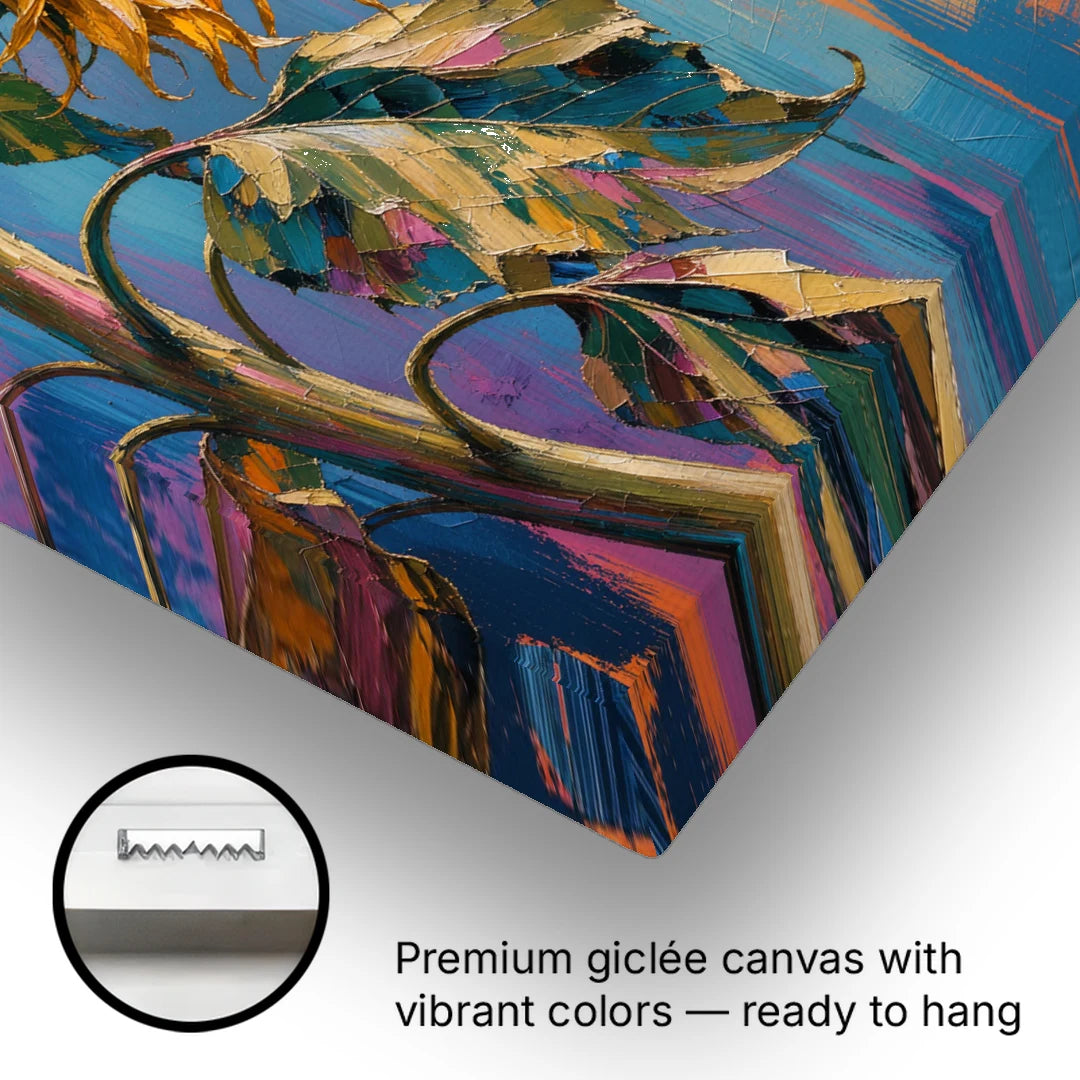 Large Sunflower Canvas Bowing in Late Summer - Canvas Wall Art - Gallery Wrap Corner