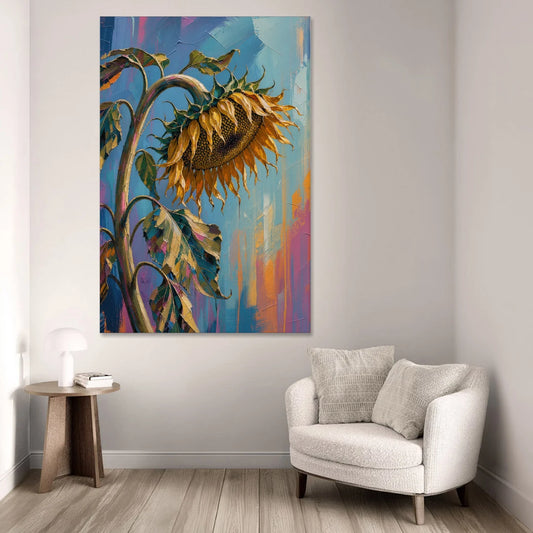Large Sunflower Canvas Bowing in Late Summer - Canvas Wall Art - Sofa - 40x60