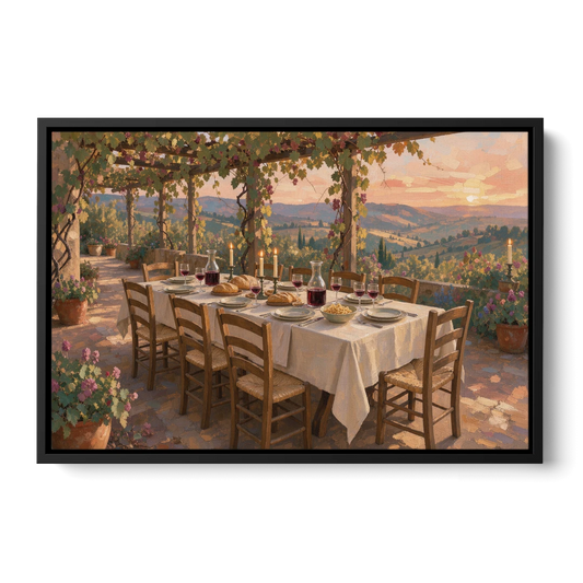Large Supper Under the Vine Pergola for the Dining Room - Black Framed Canvas Wall Art - Front
