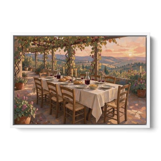 Large Supper Under the Vine Pergola for the Dining Room - White Framed Canvas Wall Art - Front