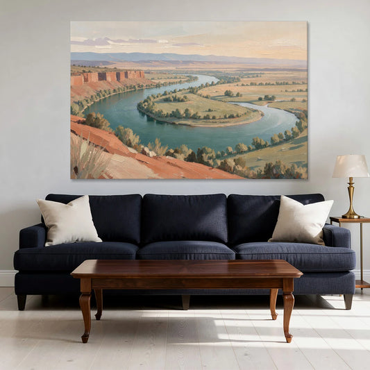 Large Teal River Horseshoe Bend for Above the Sofa - Canvas Wall Art - Sofa - 60x40