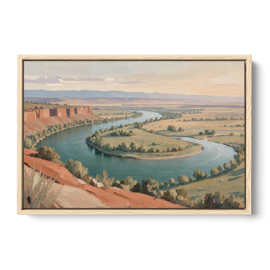 Large Teal River Horseshoe Bend for Above the Sofa - Oak Framed Canvas Wall Art - Front