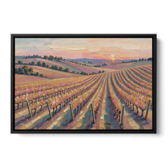 Large Vineyard Rows at Sunset for the Bedroom - Black Framed Canvas Wall Art - Front