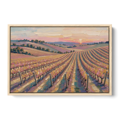 Large Vineyard Rows at Sunset for the Bedroom - Oak Framed Canvas Wall Art - Front