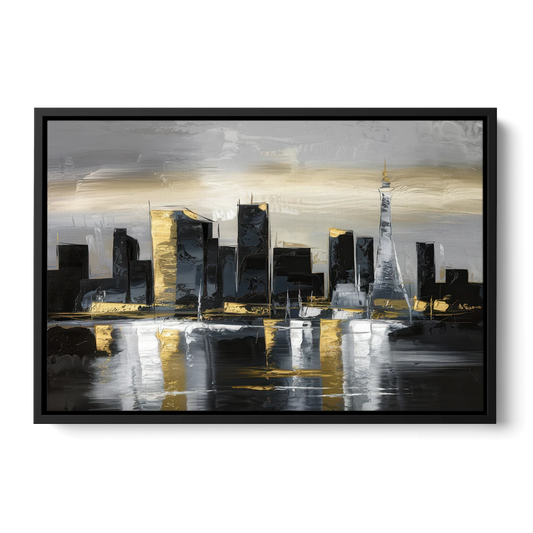Las Vegas Black And White Skyline - Black Framed Canvas Wall Art - Front