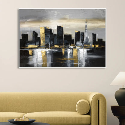 Las Vegas Black And White Skyline Living Room - White Canvas Wall Art