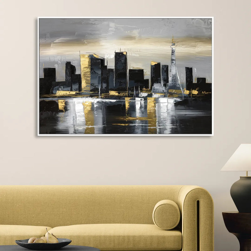 Las Vegas Black And White Skyline Living Room - White Canvas Wall Art