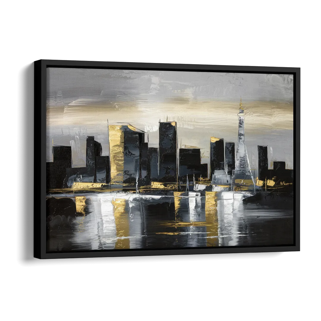 Las Vegas Black And White Skyline Side - Black Canvas Wall Art