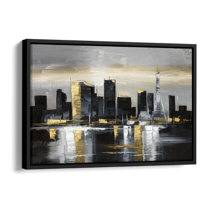 Las Vegas Black And White Skyline Side - Black Canvas Wall Art