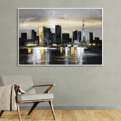 Las Vegas Black And White Skyline Sitting Room - White Canvas Wall Art
