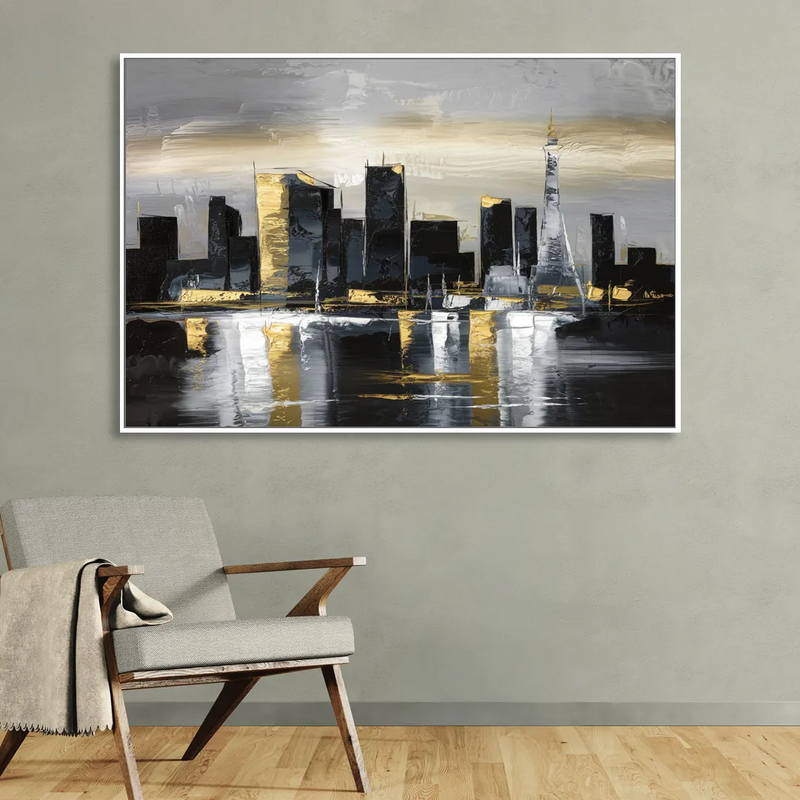 Las Vegas Black And White Skyline Sitting Room - White Canvas Wall Art
