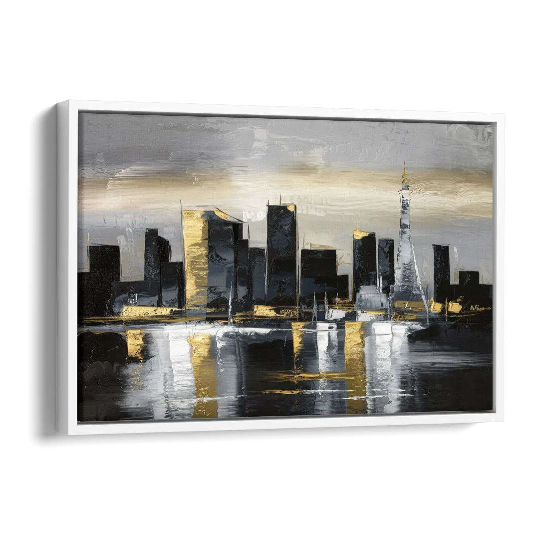 Las Vegas Black And White Skyline Side - White Canvas Wall Art