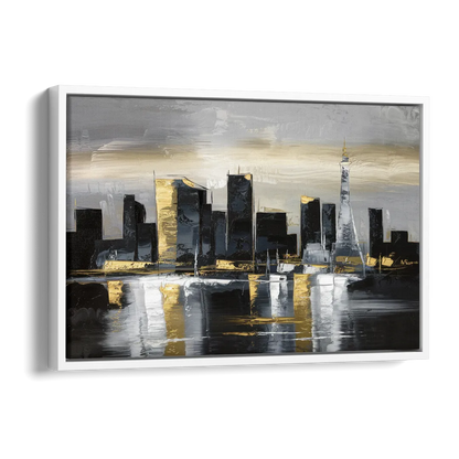 Las Vegas Black And White Skyline Side - White Canvas Wall Art