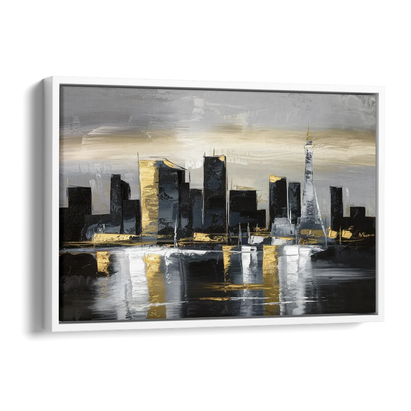 Las Vegas Black And White Skyline Side - White Canvas Wall Art
