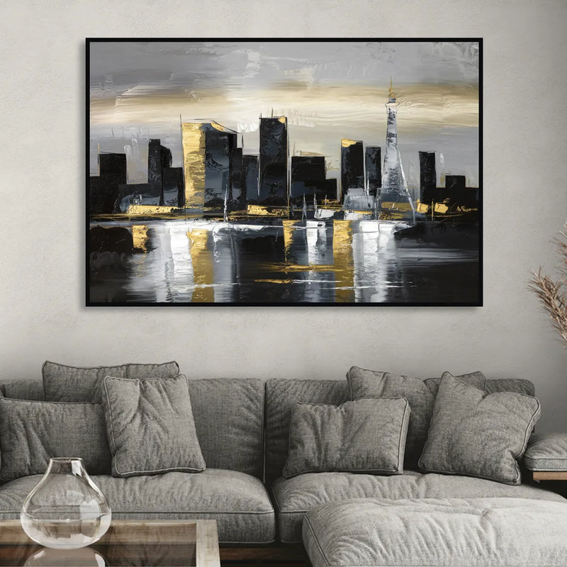 Las Vegas Black And White Skyline Living Room - Black Canvas Wall Art